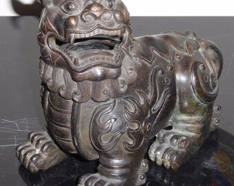 Antique Chinese Bronze Foo Dog Incense Burner Censer