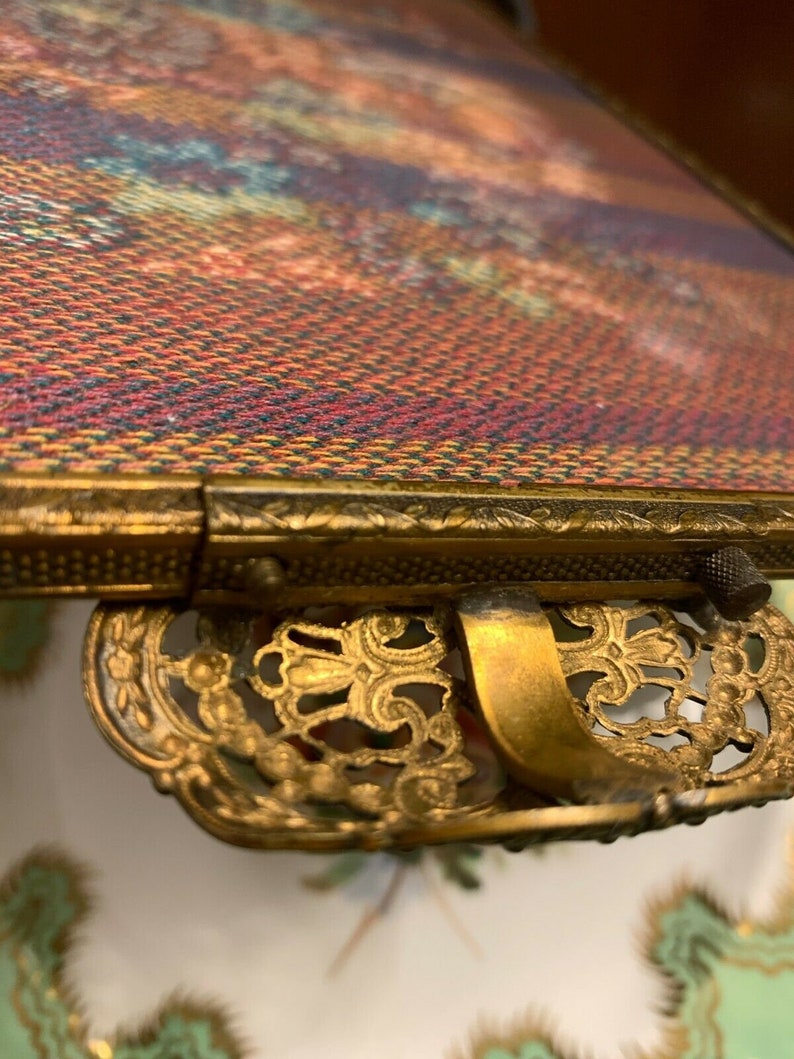 Vintage Victorian Style Footed Embroidered Panel Tray