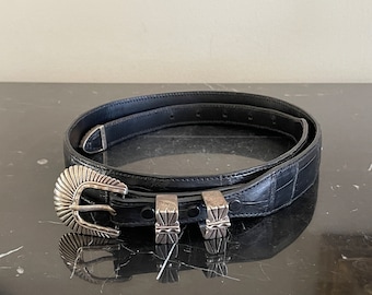 Vintage Black Alligator Grain Steerhide Leather Belt USA  display picture 1