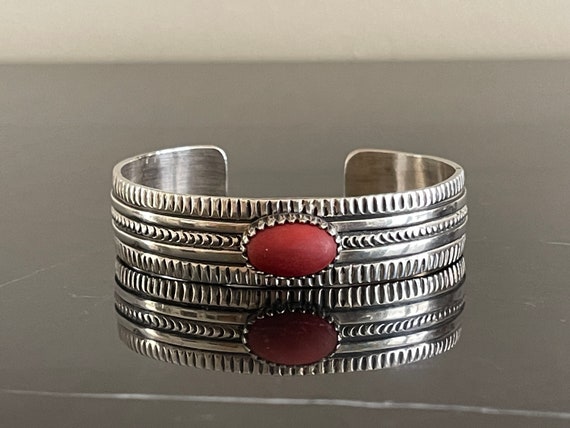 Platero Native American Navajo Coral Sterling Silver Bangle Bracelet Platero Native American Navajo Coral Sterling Silver Bangle Bracelet