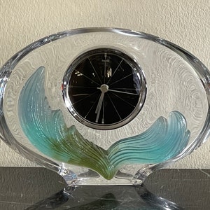 Daum France Crystal with Pate de Verre Decoration Table Desk Clock