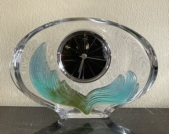 Daum France Crystal with Pate de Verre Decoration Table Desk Clock