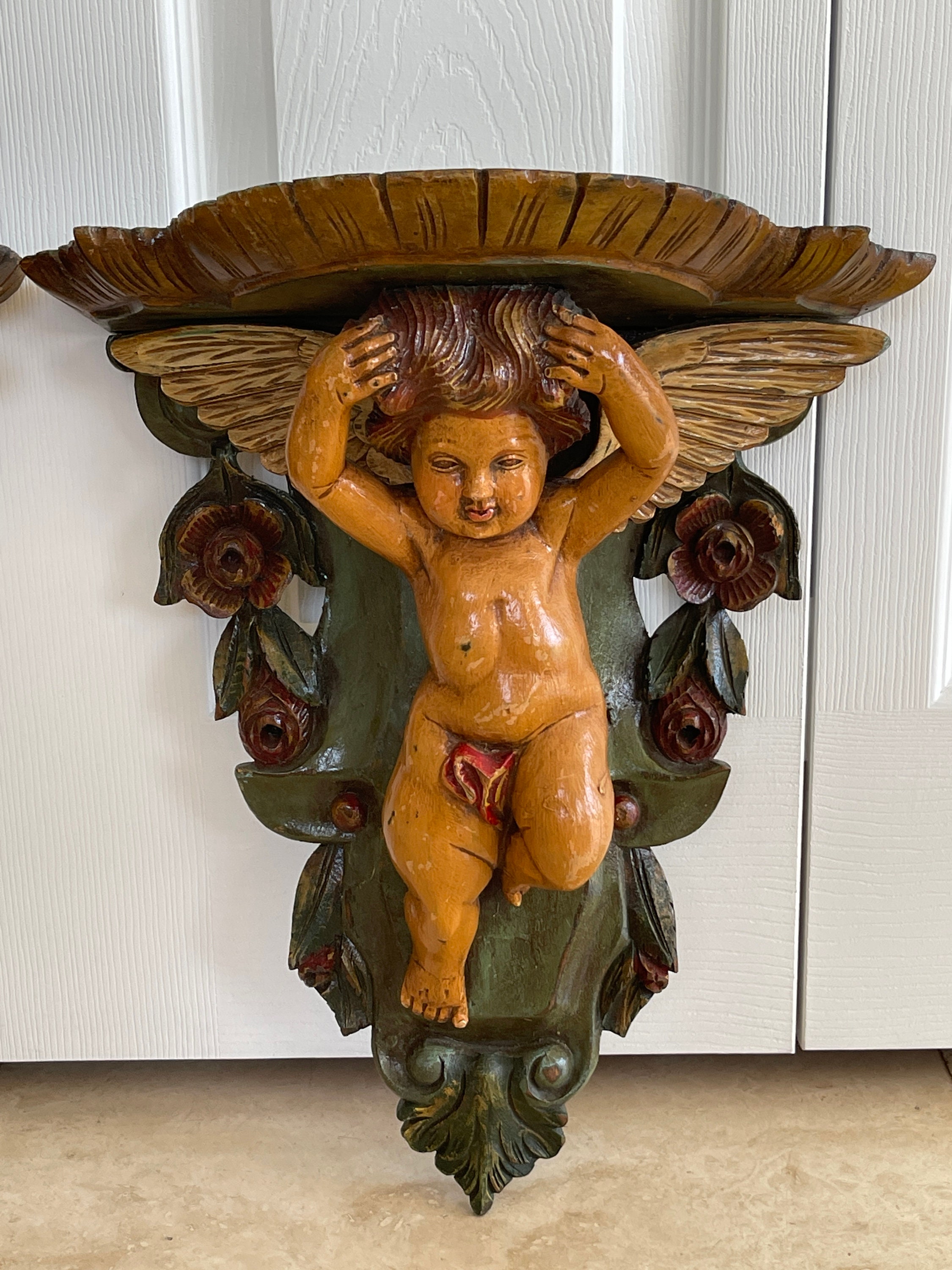 フランスアンティーク ウォールプラーク cherub エンジェル 天使 石膏 