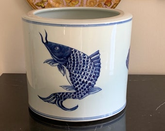 Chinese Porcelain Blue Fish Decoration Orchid Planter