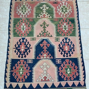 Vintage Multicolor Woven Rug with Fringed Ends