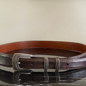 Vintage Genuine Lizard Leather Men Belt with Greg Jensen Sterling Silver Buckle *