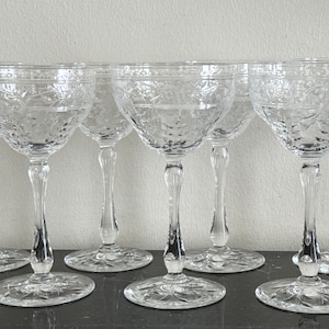 Webb Corbett of England Set of 7 Elegant 6.5" Tall Floral Engraved Glasses *