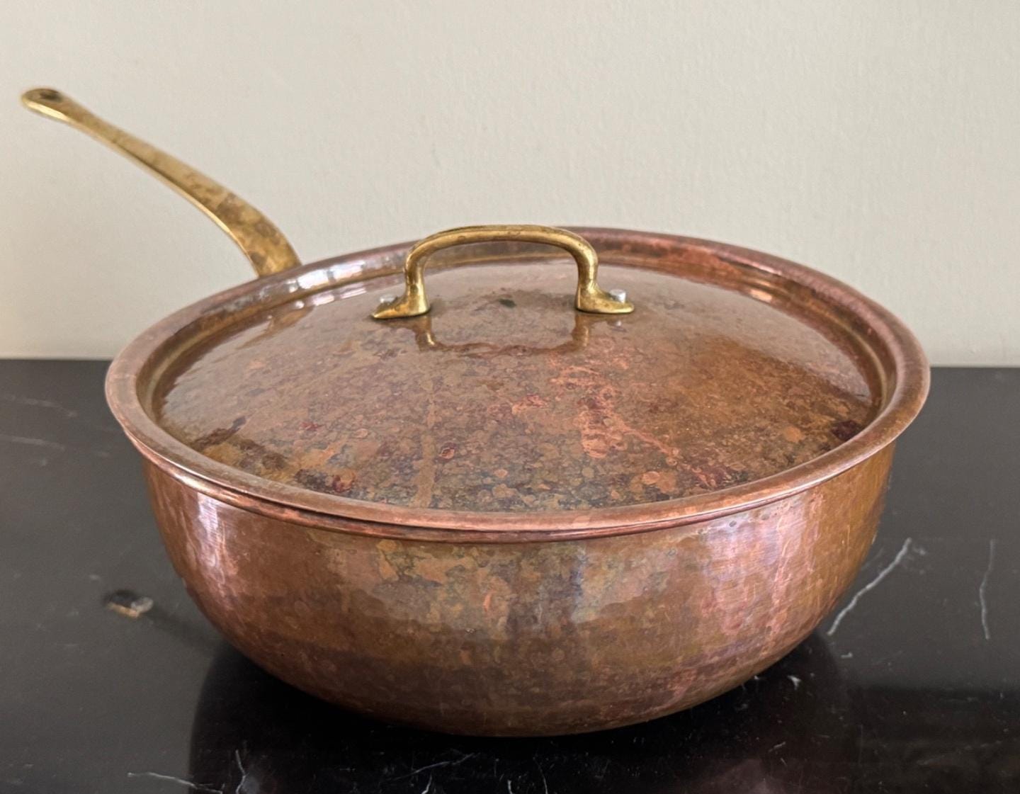 メキシコ 銅製 両手鍋 直径約25cm 木製ハンドル付き