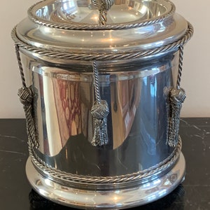 Vintage Italian Silver Plated Ice Bucket with Draped Tassels