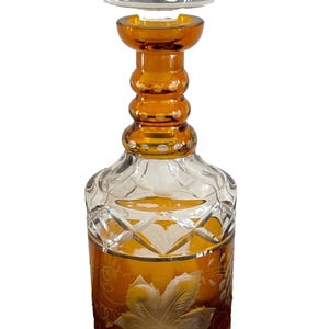 Vintage Czech Bohemian Amber Cut to Clear Glass Decanter