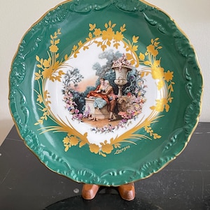 Vintage Limoges France 10 5/8" Porcelain Lovers Portrait Cabinet Plate