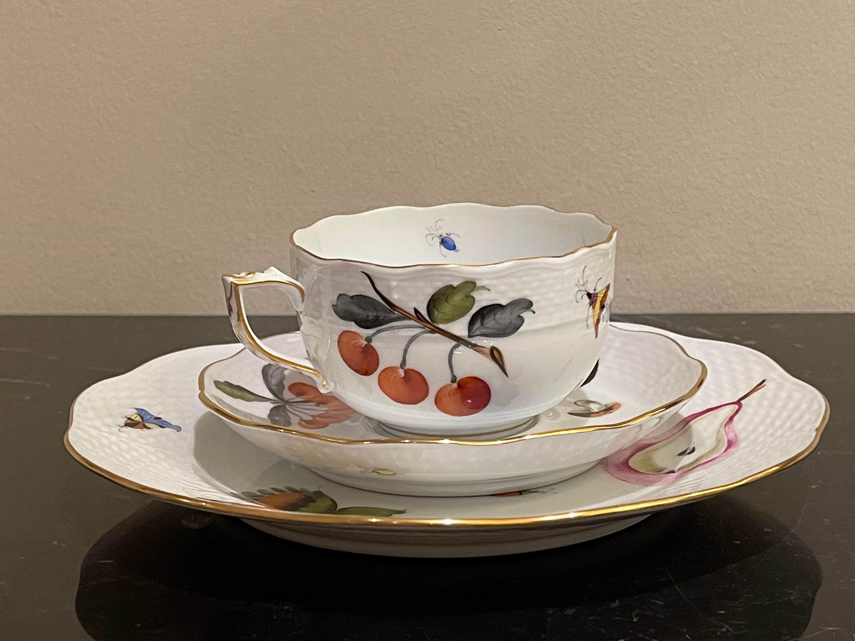 Herend Porcelain Market Garden (FR) Pattern Cup Saucer & Dessert