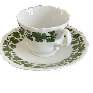 Meissen Porcelain Green Vine Patten Demitasse with Scalloped Edge