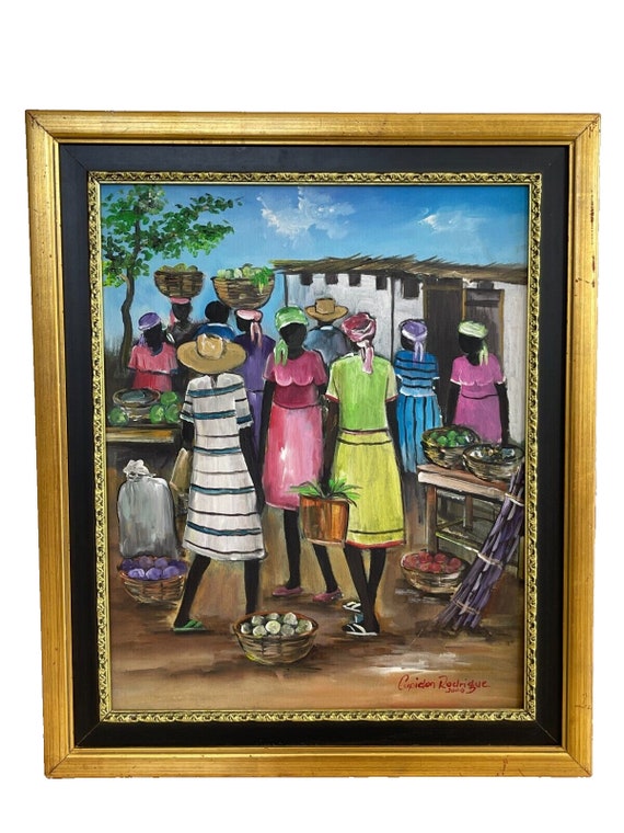 Haitian Art Original Framed Oil on Canvas by Cupidon Rodrigue 2000