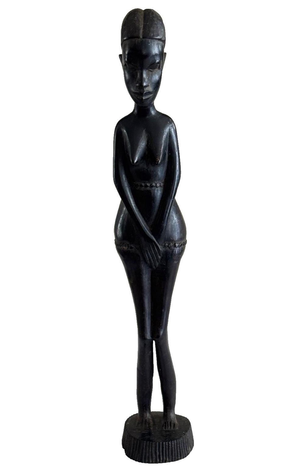 黒檀 アフリカ民芸彫刻 高さ30cm 木彫り 人物像 エボニー 置物