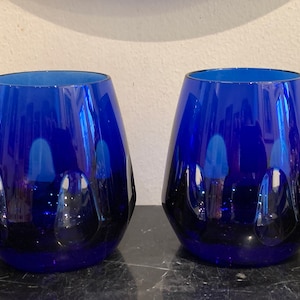 Sevres France Madame Stanislas Pattern Cobalt Blue Tumblers Set of 2
