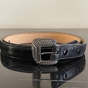 Size 30 Black Leather Belt with Judith Jack Sterling Silver Buckle *