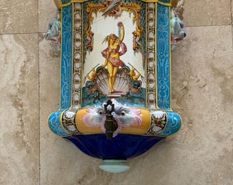 Rare Antique 1800's Jules Vieillard & Cie Bordeaux French Faience Water Font
