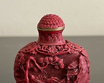 アンティーク中国彫刻庭園風景辰砂嗅ぎタバコ瓶 - Etsy 日本