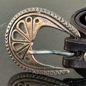 Vintage Black Leather Women's Belt with Sterling Silver Buckle and Tip