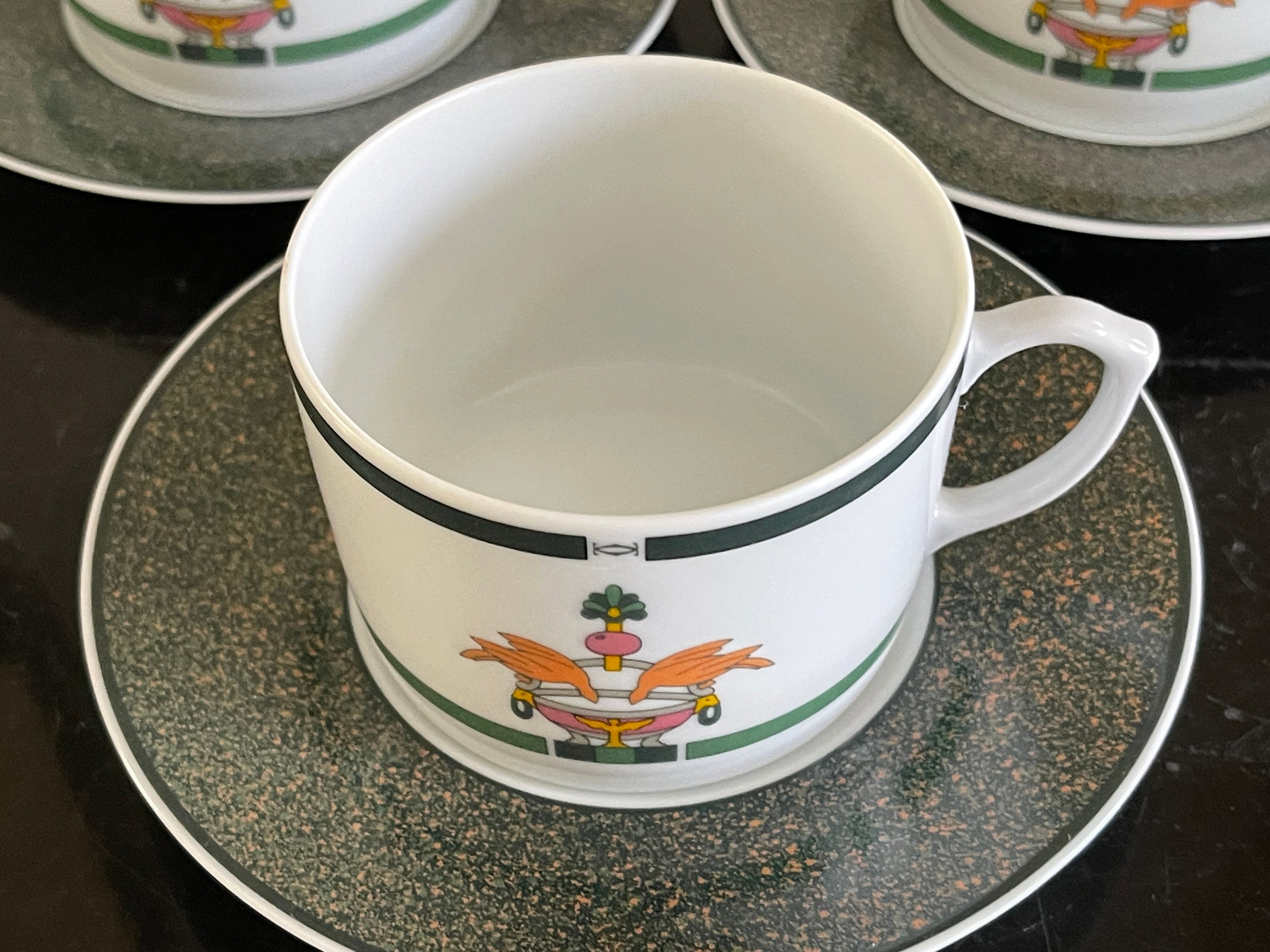 Cartier La Maison Venitienne Limoges Porcelain Jade Pattern 3 Cups