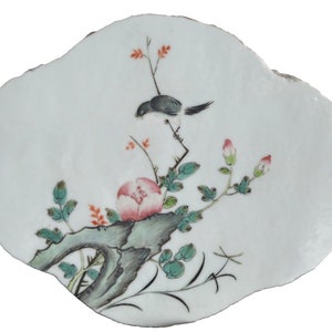 Antique Chinese Single Bird on Flowering Branch Famille Verte Porcelain Plaque