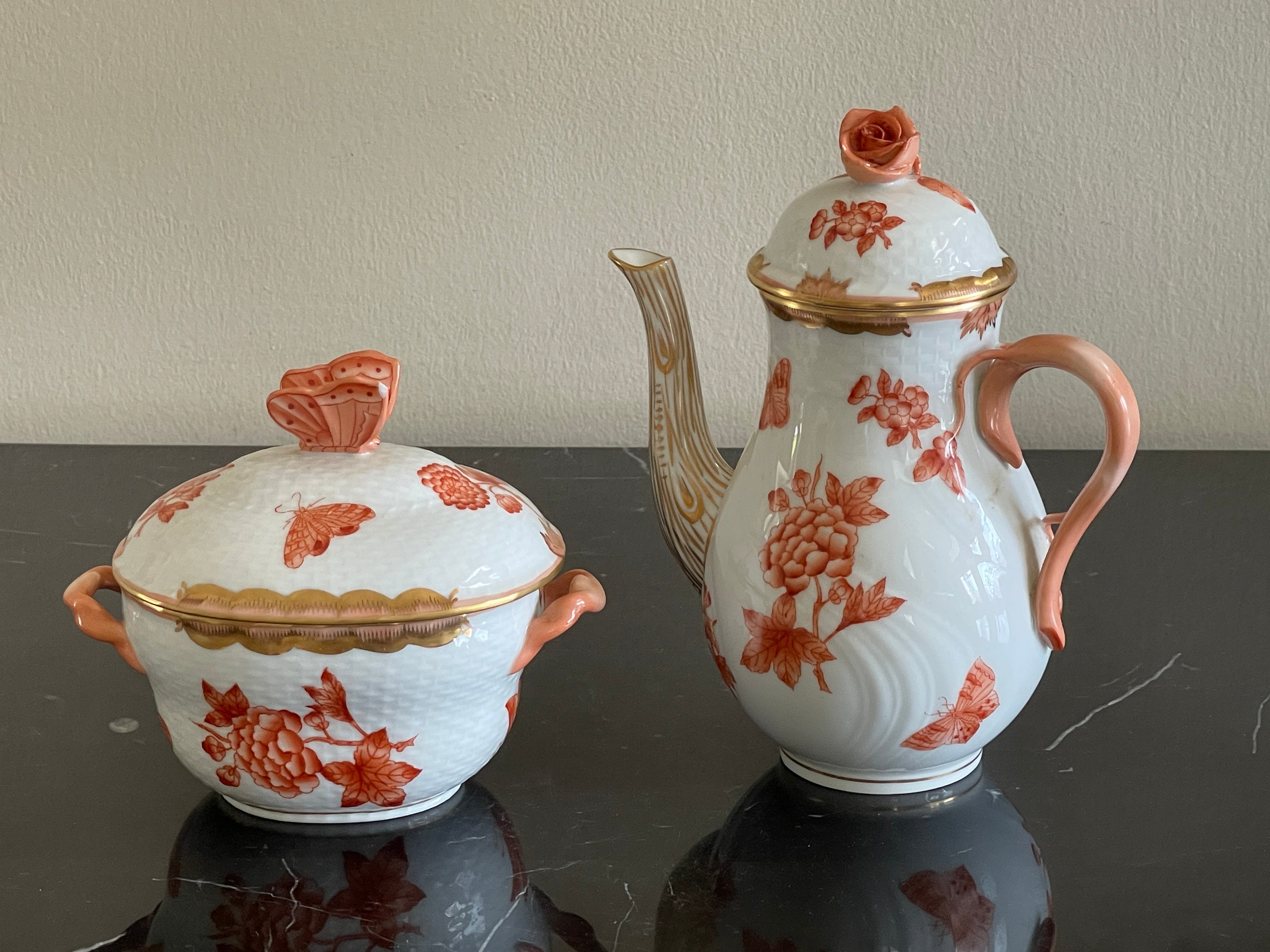 Herend Porcelain Fortuna Rust Hand Painted Small Coffee Pot and