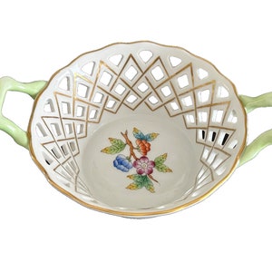 Herend Porcelain Openwork Floral Basket with Handles #7413/VBO