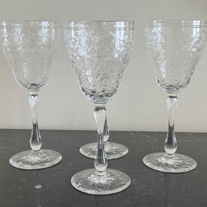 Webb Corbett of England Set of 4 Elegant 8 1/4" Tall Floral Engraved Glasses *