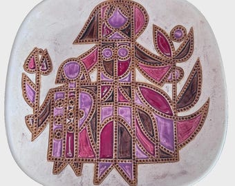 Avraham Gofer 12 1/4" Ceramic Pottery Wall Plate - Israel Abstract Modernism