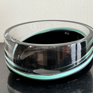 Vintage Archimede Seguso AV Modern Heavy Thick Decorative Black Clear Teal Bowl