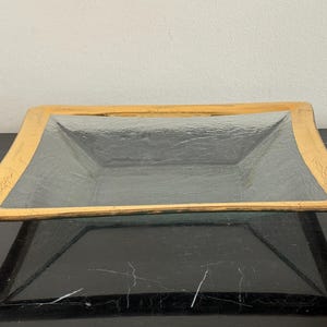 Annieglass 1985 Signed 11 3/8" Squared Platter with Gold Rim