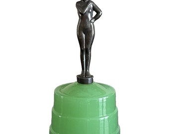 Vintage Art Deco Frankart Mold Cast Iron Statue with Jadeite Base