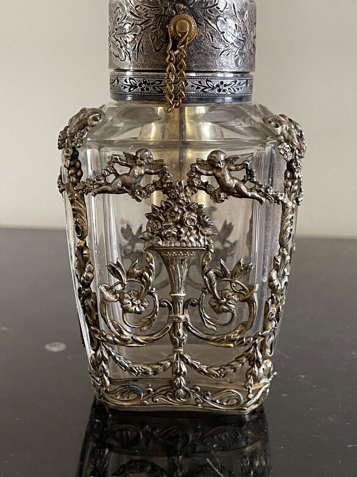 Antique Victorian Glass and Silver Mounted Heavy Vanity