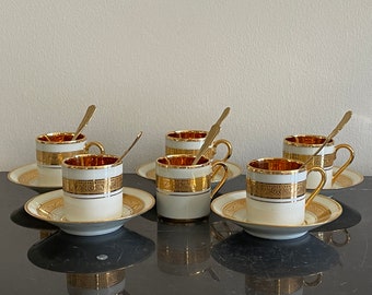 Legle Porcelain Limoges Gold Encrusted Set 6 Demitasses, 5