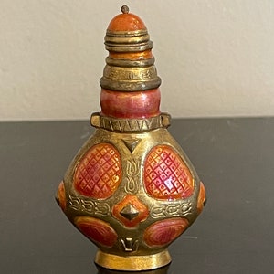 Vintage Chinese Gilt Metal Enamel Painted Snuff Bottle