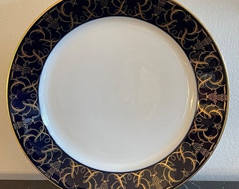 ヴィンテージ フランス セーブル窯のセーブルブルー×白磁×金彩プレート17cm ヴィンテージ フランス セーブル窯のセーブルブルー×白磁×金彩プレート