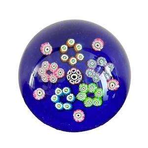 Vintage Paul Ysart Millefiori Thistle Mark Cobalt Blue Art Glass Paperweight
