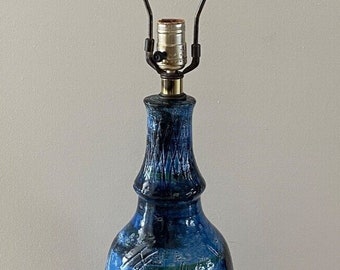 Mid Century Modern Bitossi Blue Pottery Lamp