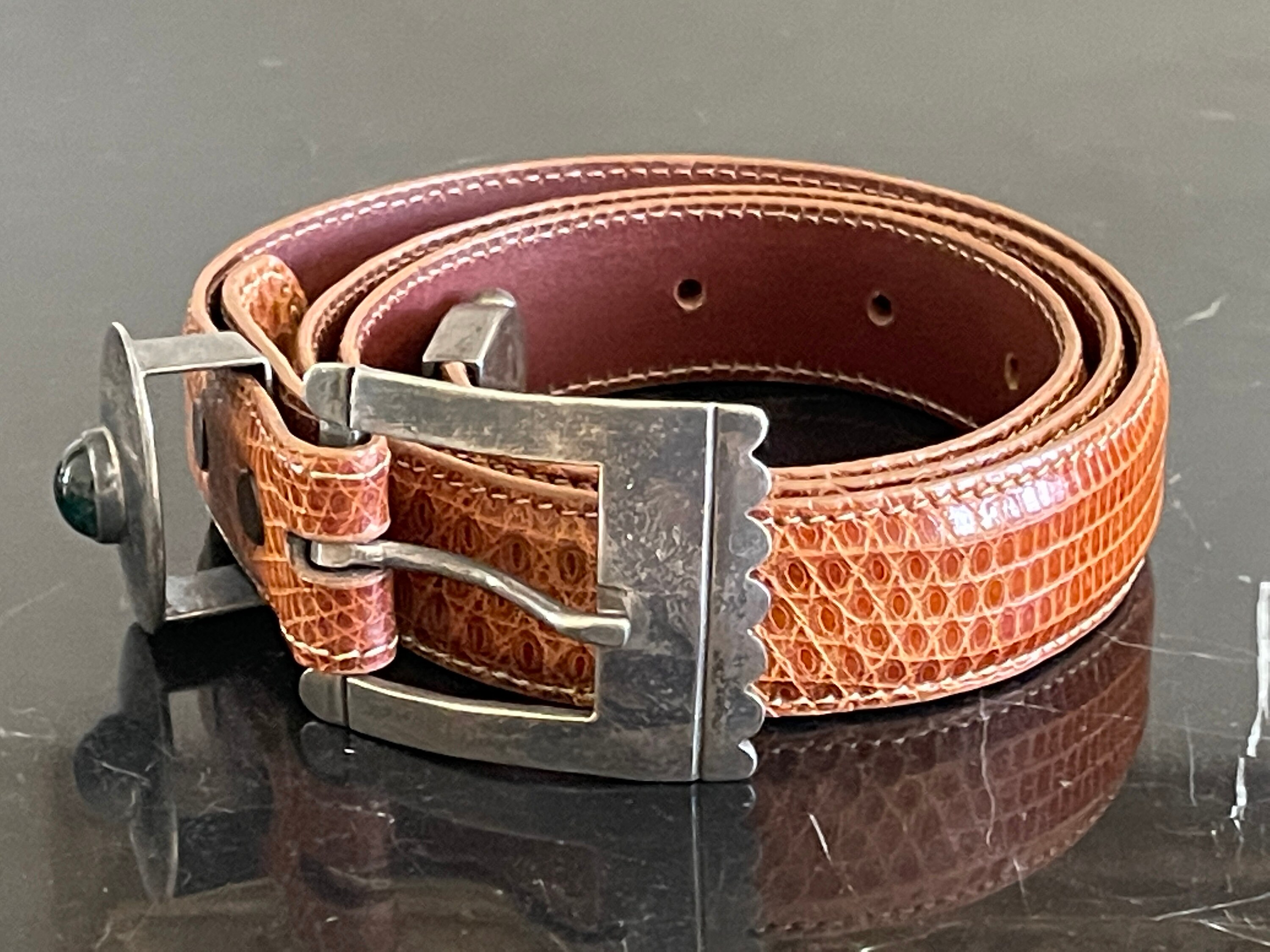 Pat Areias Size 30 Lizard Leather Belt W Sterling Silver  display picture 2