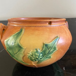 Vintage Roseville Thornapple Pottery Hanging Basket Jardiniere Pot 5 1/4" High