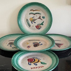 Vintage Italian ICS Ceramic Gambone Era Hand Painted Fish Plates