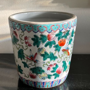 Vintage Chinese Famille Verte Fruits Design Pottery Jardiniere Planter
