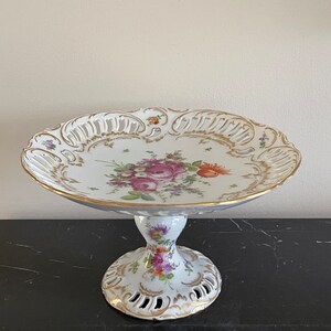 Antique Dresden Porcelain Reticulated Compote Cake Stand *