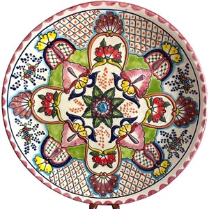 Mexican Talavera Hand Painted Relief Decor 18 3/4" Wall Plate Guanajuato Mexico