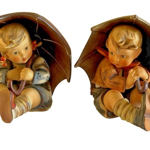 Hummel TMK-3 Mark Umbrella Boy and Girl 152A and 152B 8" Porcelain Figurines
