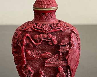 アンティーク中国彫刻庭園風景辰砂嗅ぎタバコ瓶 - Etsy 日本