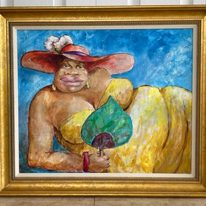 Miami Artist Andres "Andy" Nobregas "Mulatta" Large Oil Painting on Canvas