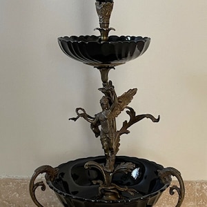 Monumental 28" Tall Bronze Figural and Black Vitreous Porcelain Epergne