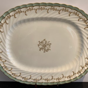 John Aynsley Pattern 8155 Green and Gold 15 1/4" Oval Serving Platter